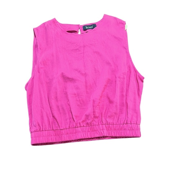 Kourt NWT Pink‎ Linen Sleeveless Crop Top Size Large Barbie Coastal Grandma - Picture 1 of 13